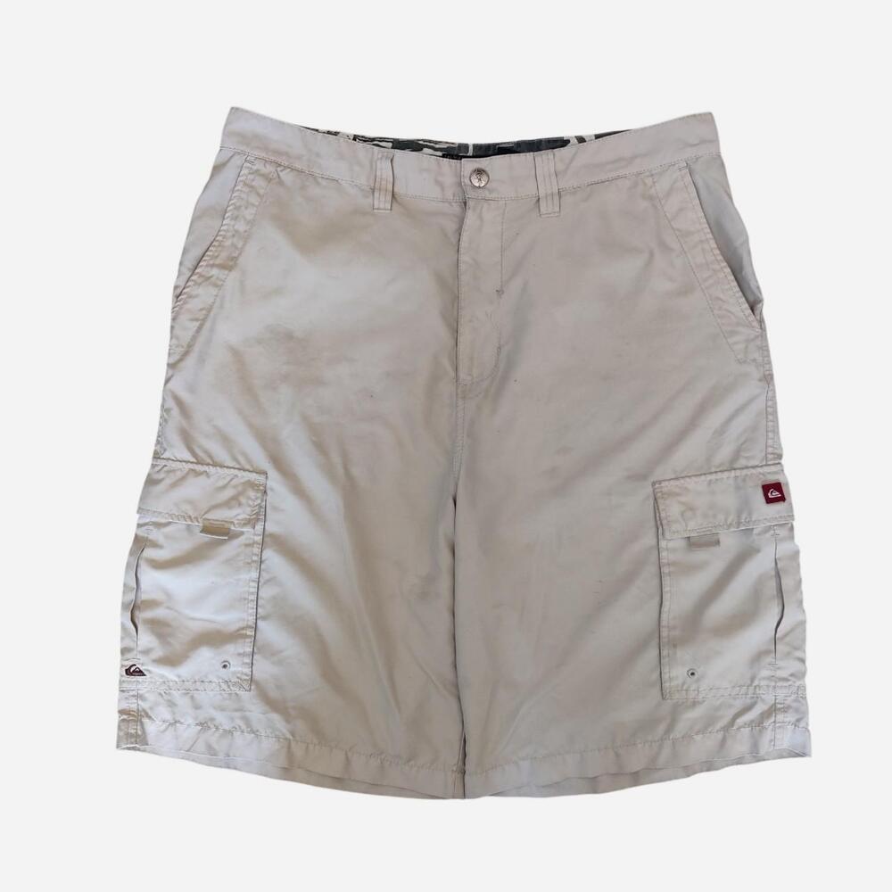 Quiksilver cream & tan baggy cargo board shorts
